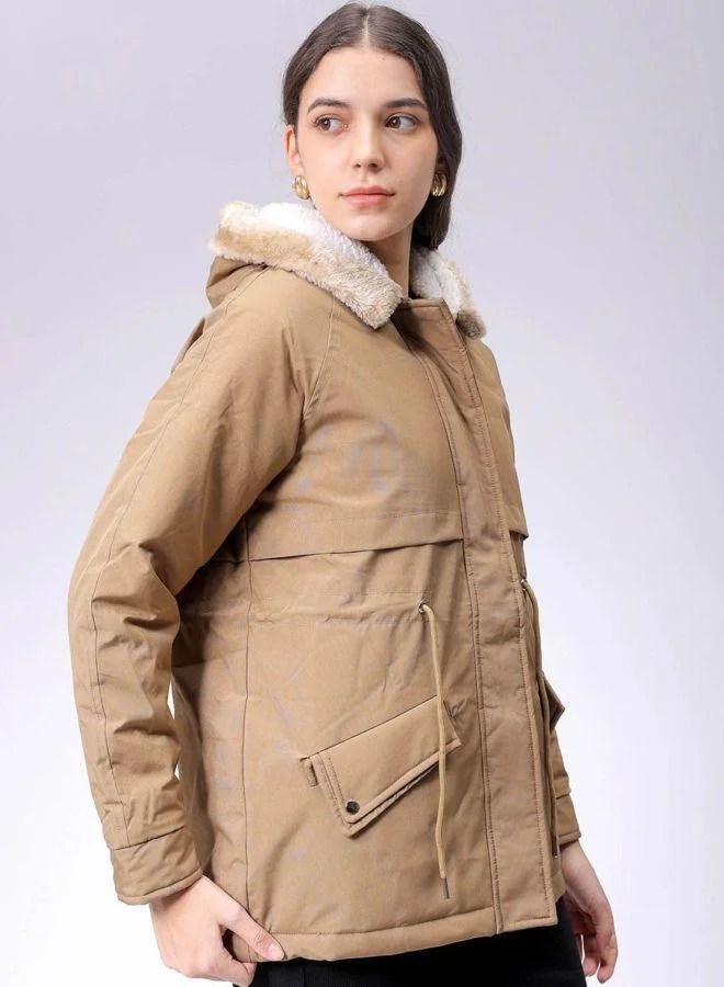 Freehand  Women Regular Fit Solid Hooded Full Sleeves Parka Jacket for Women | Best Price UAE